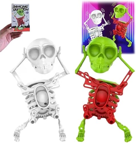 BRRDASJO Tanzendes und schwingendes 3D-Totenkopfspielzeug, tanzendes Skelettspielzeug mit schwingendem Uhrwerk, lustiges tanzendes Skelett, als Stressabbauspielzeug, Halloween-Dekoration.(2pcs-a) von BRRDASJO