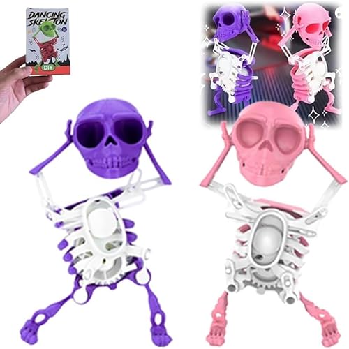 BRRDASJO Tanzendes und schwingendes 3D-Totenkopfspielzeug, tanzendes Skelettspielzeug mit schwingendem Uhrwerk, lustiges tanzendes Skelett, als Stressabbauspielzeug, Halloween-Dekoration.(2pcs-c) von BRRDASJO