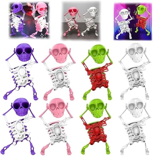 BRRDASJO Tanzendes und schwingendes 3D-Totenkopfspielzeug, tanzendes Skelettspielzeug mit schwingendem Uhrwerk, lustiges tanzendes Skelett, als Stressabbauspielzeug, Halloween-Dekoration.(8pcs) von BRRDASJO
