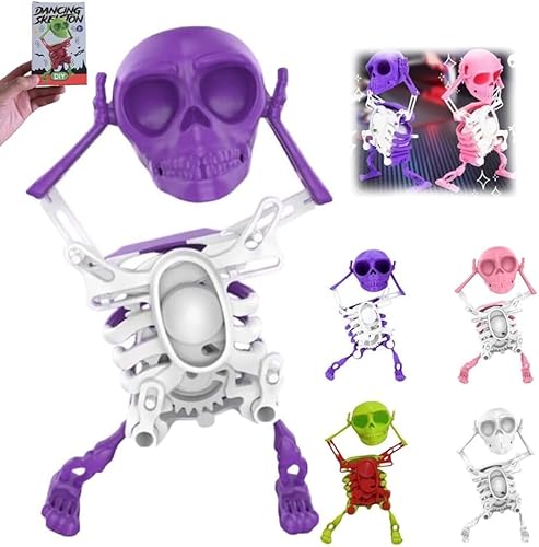 BRRDASJO Tanzendes und schwingendes 3D-Totenkopfspielzeug, tanzendes Skelettspielzeug mit schwingendem Uhrwerk, lustiges tanzendes Skelett, als Stressabbauspielzeug, Halloween-Dekoration.(Purple) von BRRDASJO