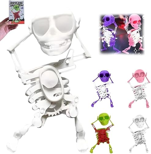 BRRDASJO Tanzendes und schwingendes 3D-Totenkopfspielzeug, tanzendes Skelettspielzeug mit schwingendem Uhrwerk, lustiges tanzendes Skelett, als Stressabbauspielzeug, Halloween-Dekoration.(White) von BRRDASJO