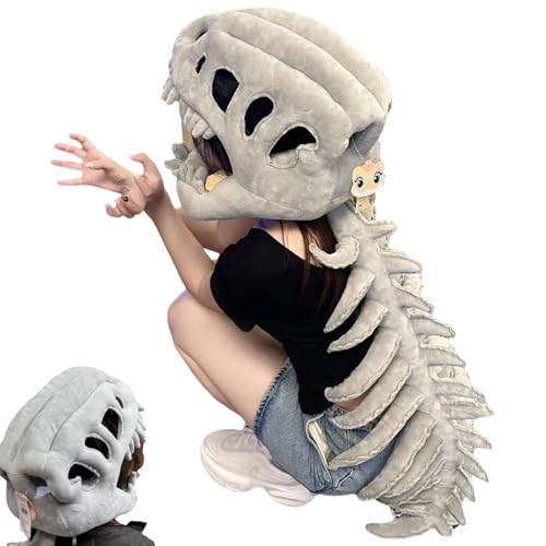 Realistisches Dinosaurierskelett-Kostümset, lustiges Dinosaurierkostüm for Halloween, Verkleidungsoutfit mit 3D-Skelettkopfbedeckung for Halloween und den Alltag.(116cm) von BRRDASJO