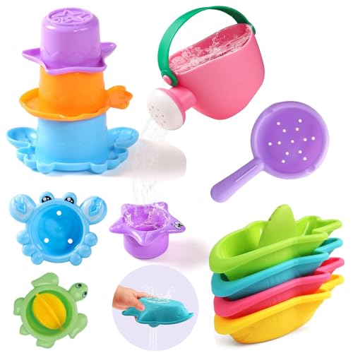 10 Stück Baby Badespielzeug, Wasserspielzeug Kinder, Badewannen Spielzeug, Badewannenspielzeug Set ab 1 2 3 4 Jahr, Schwimmbad Pool Spielzeug, Gießkanne, Stapelbecher, Sandspielzeug (Schildkröte) von BRTNUP