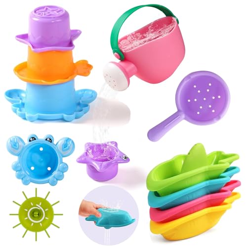 10 Stück Baby Badespielzeug, Wasserspielzeug Kinder, Badewannen Spielzeug, Badewannenspielzeug Set ab 1 2 3 4 Jahr, Schwimmbad Pool Spielzeug, Gießkanne, Stapelbecher, Sandspielzeug (Wasserwagen) von BRTNUP