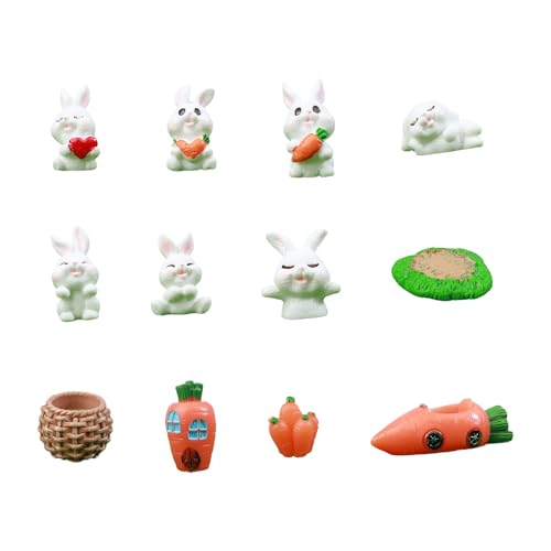 12 Stück Mini Hase Figuren, Miniatur Kaninchen Figur,Hase Skulptur Mini Hase Figur, Hase Deko Micro Landschaft Dekoration Osterdekoration Frühlingsdeko (WeißC) von BRTNUP