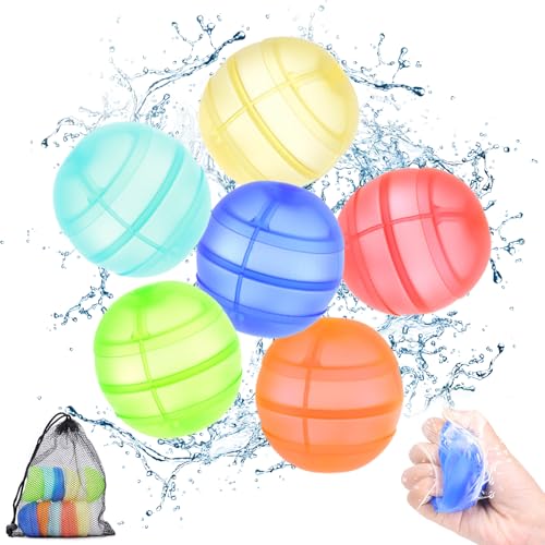 6 Stück Wasserbomben Wiederverwendbare Wasserballons für Kinder, Selbstschließend Silikon Wasserbomben Schnellfüller Wasserballons Outdoor Wasserspielzeug Sommer Pool Spielzeug (Mehrfarbig - 6pcs) von BRTNUP