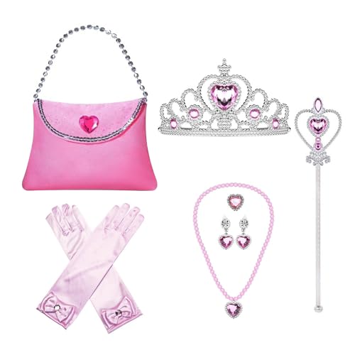BRTNUP Prinzessin Kostüme Zubehör Set of 7, Mädchen Dress up Eiskönigin Kostüm Accessoires, Krone Mädchen, Zauberstab, Ring, Halskette, Ohrring für Karneval und Geburtstage von BRTNUP