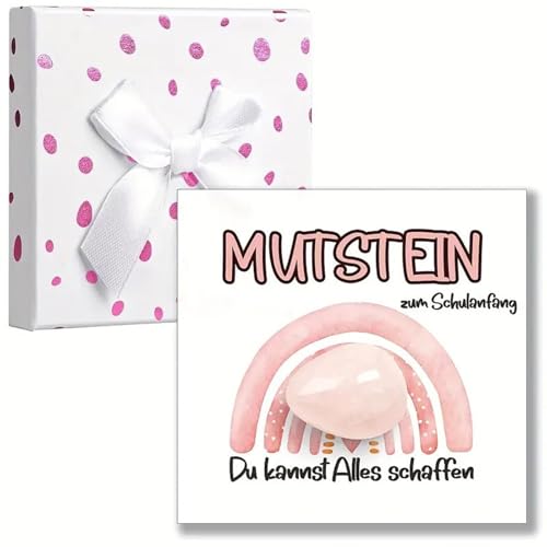 BRTNUP Mutstein für Kinder Einschulung, Glücksbringer mit Grußkarte, Schultüte Füllung Jungen und Mädchen, Glücksbringer Schulanfang, Geschenk Zur Einschulung, Mutmacher Schulanfang (Rosa) von BRTNUP