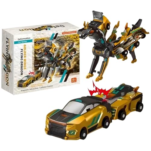 BRTNUP Transformierendes Auto,Einhorn Roboter,Magnet Spielzeug Kinder,2 Stück Autos verwandeln Sich in 1 Roboter, Kreatives Lernspielzeug ab 3 Jahre Jungen Mädchen (Gold) von BRTNUP