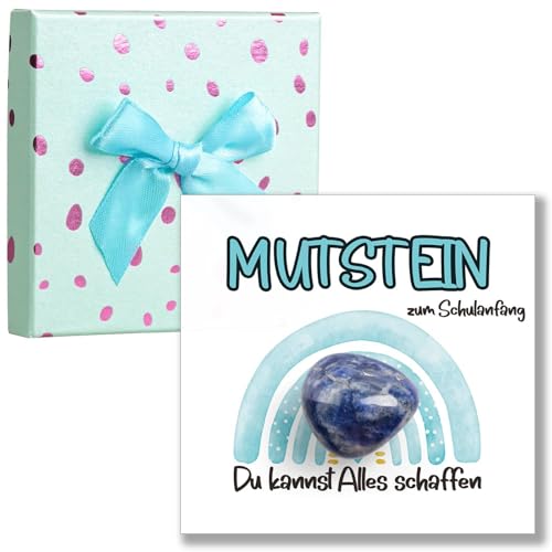 Mutstein für Kinder Einschulung, Glücksbringer mit Grußkarte, Schultüte Füllung Jungen und Mädchen, Glücksbringer Schulanfang, Geschenk Zur Einschulung, Mutmacher Schulanfang (Blau) von BRTNUP