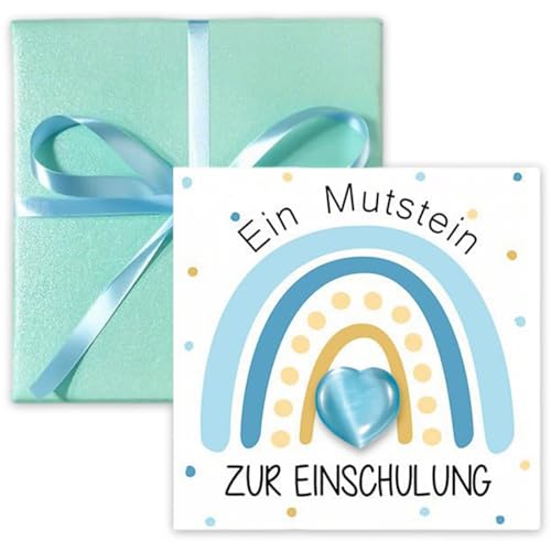 Mutstein für Kinder Einschulung, Glücksbringer mit Grußkarte, Schultüte Füllung Jungen und Mädchen, Glücksbringer Schulanfang, Geschenk Zur Einschulung, Mutmacher Schulanfang (Blaues Herz) von BRTNUP