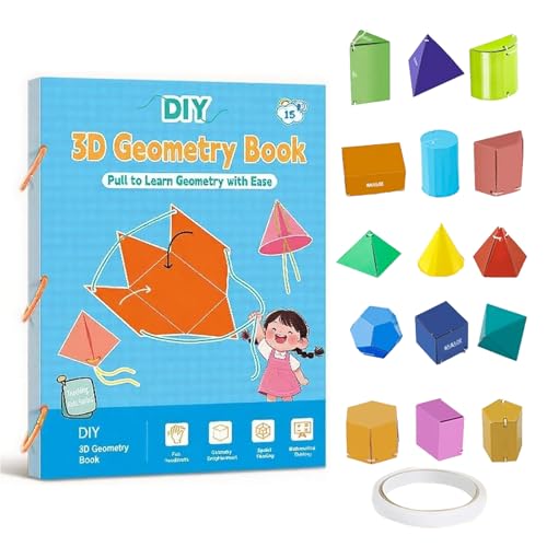 Pull String 3D Geometry Learning Book, 15 Geometrische Modelle, 3D-Geometrie-Lernbuch mit Zugschnur, Lehren Sie Volumen und Oberfläche Formeln, Ziehschnur 3D-Geometrie Buch, Geometrie für Anfänge von BRTNUP