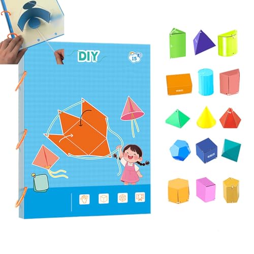 Pull String 3D Geometry Learning Book,3D Geometrie Lernbuch mit 15 Feststoffe,Lehren Volumen & Oberfläche Formeln, Geometrie Lehrmaterial für Kinder im Alter von 5 bis 12 Jahren(vollständig in englisc von BRTNUP