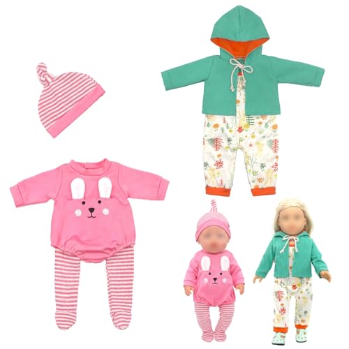 Puppenkleidungsset für Baby Puppen,2 Stück Kleidung Bekleidung für 35-43 cm/14-18 Zoll Puppen,Puppenkleidung Outfits,Hose Mantel Socken(ohne Puppe) von BRTNUP