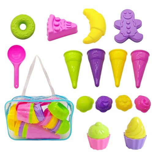 Sandspielzeug EIS Set ,17 Stück Sandförmchen Eistüten für Kinder,Strandspielzeug ab 3 Jahre mit Tragetasche, Perfekt für Sandkasten & Strand von BRTNUP