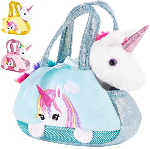 BRUBAKER Einhorn Tasche Regenbogen - 20 cm - Plüschtier in Handtasche - Plüsch Stofftier Kuscheltier - Mint Blau von BRUBAKER