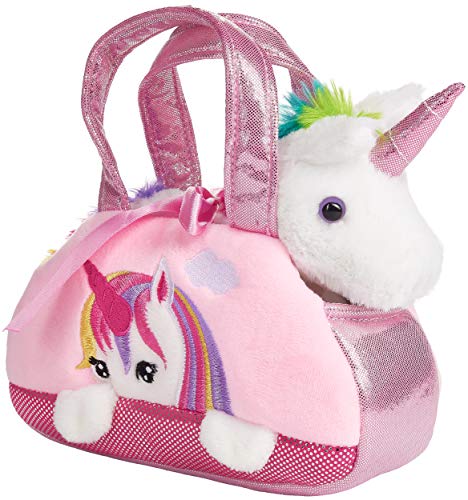 BRUBAKER Einhorn Tasche Regenbogen - 20 cm - Plüschtier in Handtasche - Plüsch Stofftier Kuscheltier - Rosa von BRUBAKER