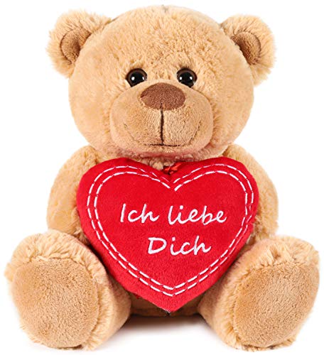 BRUBAKER Teddy Plüschbär mit Herz Rot - Ich Liebe Dich - 25 cm - Teddybär Plüschteddy Kuscheltier Schmusetier - Braun Hellbraun von BRUBAKER