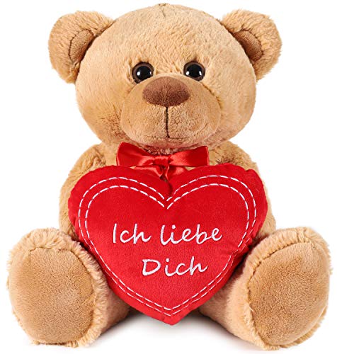 BRUBAKER Teddy Plüschbär mit Herz Rot - Ich Liebe Dich - 35 cm - Teddybär Plüschteddy Kuscheltier Schmusetier - Braun Hellbraun von BRUBAKER
