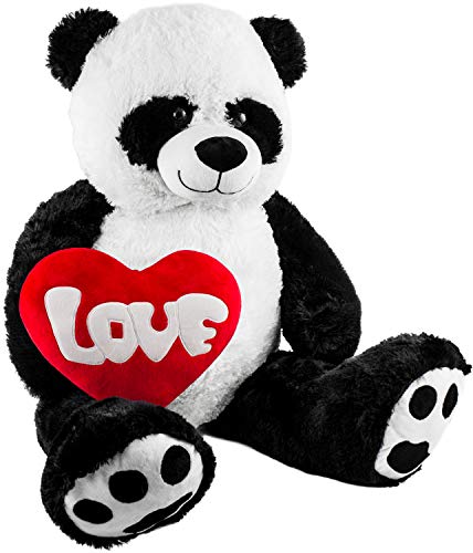 BRUBAKER XXL Panda 100 cm groß mit einem Love Herz Stofftier Plüschtier Kuscheltier Teddybär von BRUBAKER