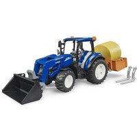 BRUDER 02187 New Holland T5.120 mit Frontlader, Ladekasten, Gabeln und Rundballen von BRUDER DIE PROFI SERIE