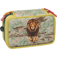 BRUNNEN 1049121221 Federmäppchen „Löwe“ Safari World, 3 Reißverschlüsse, grün von BRUNNEN