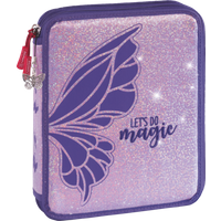 BRUNNEN 1049126322 Federmäppchen XXL Magic Butterfly, 2 Reißverschlüsse, rosarot/lila von BRUNNEN