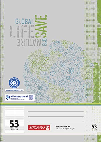 Brunnen 10x Vokabelheft Recycling A4 liniert, mit Teilungslinie, Lin. 53 von BRUNNEN