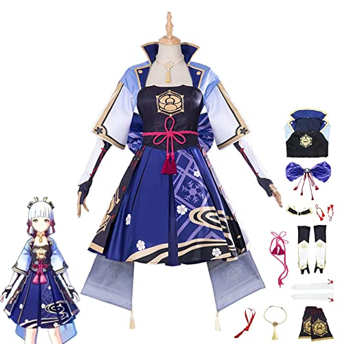 BRZUIL Genshin Impact Kostüm, Kamisato Ayaka Cosplay Outfits Anzug für Maskerade, Genshin Theme Kamisato Ayaka Halloween Karneval Party Jacke Anzug Kleidung mit Accessoires,Blau,3XL von BRZUIL