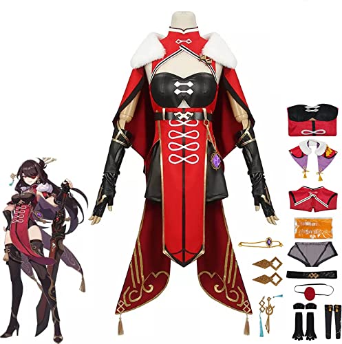 Genshin Impact Kostüm, Beidou Cosplay Outfits Anzug für Maskerade, Genshin Theme Beidou Halloween Karneval Party Jacke Anzug Kleidung mit Accessoires,Rot,3XL von BRZUIL