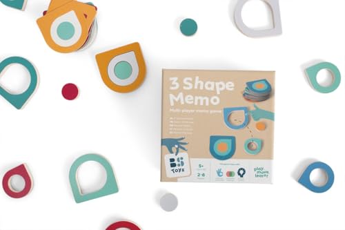 BS Toys 3-Formen Memo – Gewinner Toy Award 2025 – Memory Spiel aus FSC-Holz für Kinder ab 4 Jahren – Pädagogisches Tafelspiel zur Förderung von Form- & Farberkennung von BS Toys