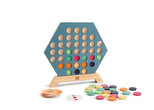 BS Toys Gesellschaftsspiel 3-in-Einer-Reihe - Variante von Vier gewinnt -Hexagonales Strategiespiel aus Holz mit umdrehbaren Karten - Für Kinder ab 5 Jahren und älter - 2-4 Spieler von BS Toys