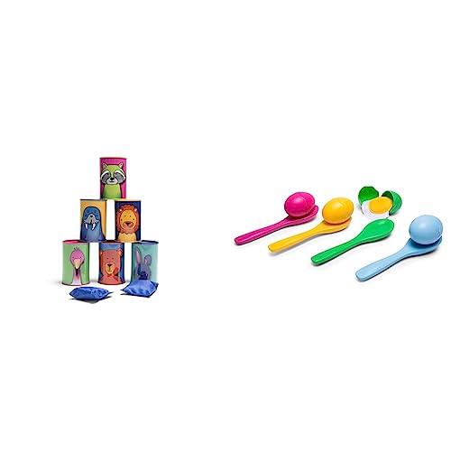 Dosenwerfen - Wurfspiel für Kinder - Spielzeug für Draußen/Outdoor & Eier Löffel Laufen - Gartenspiele für Kinder - Bewegungsspiele - Spiele für Draußen von BS Toys -