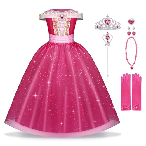 BSBUY Aurora Kostüm Kinder Dornröschen Mädchen 7Pcs Kleid Kinder mit Krone Schmuck Handschuhe Zauberstab Halskette und Ringe Princess Costume für Verkleidung Karneval Halloween Geburtstag Dress Up 100 BSBUY Aurora Kostüm Kinder Dornröschen Mädchen 7Pcs Kleid Kinder mit Krone Schmuck Handschuhe Zauberstab Halskette und Ringe Princess Costume für Verkleidung Karneval Halloween Geburtstag Dress Up 100 von BSBUY