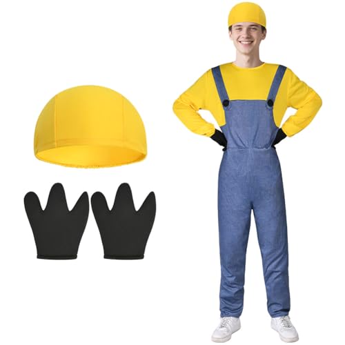 BSBUY Cosplay Kostüm 3Pcs Minion Cosplay mit Mütze Hose Handschuhe Minion Costume Set Männer Damen Film Kostüm Erwachsene Outfit Kostüm für Halloween Karneval Cosplay Party Faschingskostüme (Gelb, L) BSBUY Cosplay Kostüm 3Pcs Minion Cosplay mit Mütze Hose Handschuhe Minion Costume Set Männer Damen Film Kostüm Erwachsene Outfit Kostüm für Halloween Karneval Cosplay Party Faschingskostüme (Gelb, L) von BSBUY
