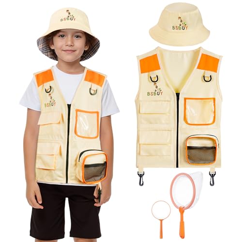 BSBUY Forscherset für Kinder 4Pcs Exploration Spielzeug mit Frachtweste Hut Insektennetz und Lupe Outdoor Spielzeug für Natur Erforschen Camping Forscher Safari Entdecker Set für Jungen Mädchen Orange BSBUY Forscherset für Kinder 4Pcs Exploration Spielzeug mit Frachtweste Hut Insektennetz und Lupe Outdoor Spielzeug für Natur Erforschen Camping Forscher Safari Entdecker Set für Jungen Mädchen Orange von BSBUY
