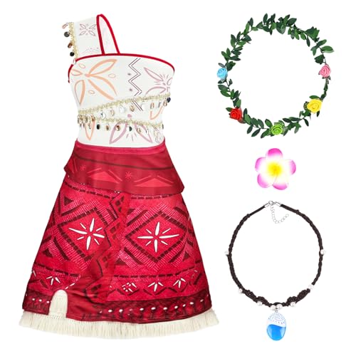BSBUY Kinder Moana Prinzessin 4Pcs Vaiana Mädchen Kostüm Sommer Kleid Verkleidung mit Zubehör Blumenkrone Halskette Blumenclip Verkleidung Karneval Halloween Geburtstag Girls Prinzessin Dress Up (120) BSBUY Kinder Moana Prinzessin 4Pcs Vaiana Mädchen Kostüm Sommer Kleid Verkleidung mit Zubehör Blumenkrone Halskette Blumenclip Verkleidung Karneval Halloween Geburtstag Girls Prinzessin Dress Up (120) von BSBUY