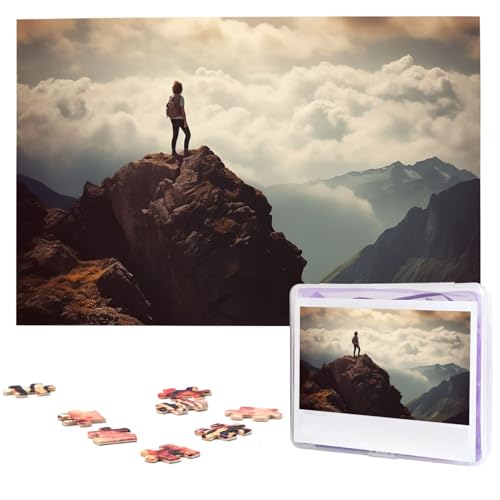 Holzpuzzle für Erwachsene, 1000 Teile, "Woman On A Top Mountain", personalisierte Fotopuzzle, Geschenk für Urlaub, Geburtstag, Hochzeit, Jahrestag von BSCKKDMN