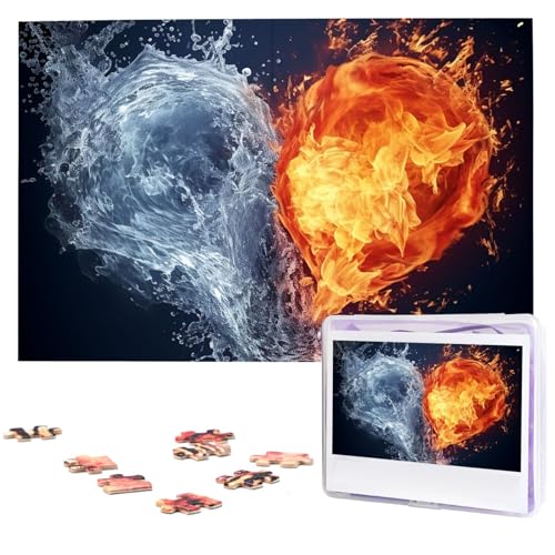 Holzpuzzle mit Wasser und Feuer für Erwachsene, 1000 Teile, interessantes Puzzle, personalisierbar, Geschenk für Urlaub, Geburtstag, Hochzeit, Jahrestag von BSCKKDMN