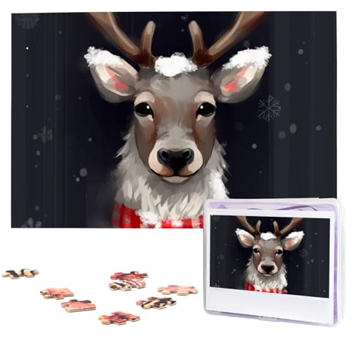 Rentier-Holzpuzzles für Erwachsene, 1000 Teile, personalisiertes Puzzle, interessante individuelle Fotopuzzles, Geschenk für Feiertage, Geburtstag, Hochzeit, Jahrestag von BSCKKDMN