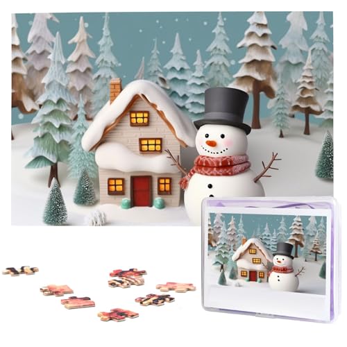 Schneemann und Dorf Holzpuzzle für Erwachsene, 1000 Teile, interessantes personalisiertes Puzzle, Foto-Puzzle, Geschenk für Urlaub, Geburtstag, Hochzeit, Jubiläum von BSCKKDMN