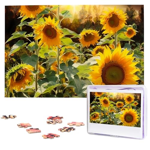 Sonnenblumen-Holzpuzzle für Erwachsene, 1000 Teile, interessantes Puzzle, personalisierte Fotopuzzle, Geschenk für Urlaub, Geburtstag, Hochzeit, Jahrestag von BSCKKDMN