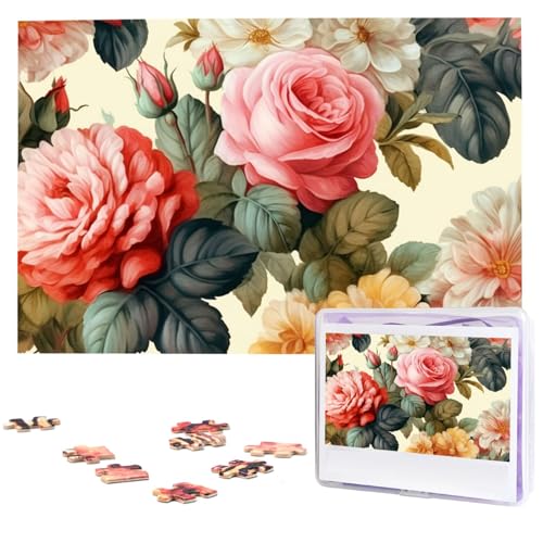 Vintage Floral Wooden Puzzles for Adults 1000 Pieces Personalized Jigsaw Puzzle Interessant Custom Photo Puzzles Gift for Holiday Birthday Wedding Anniversay von BSCKKDMN