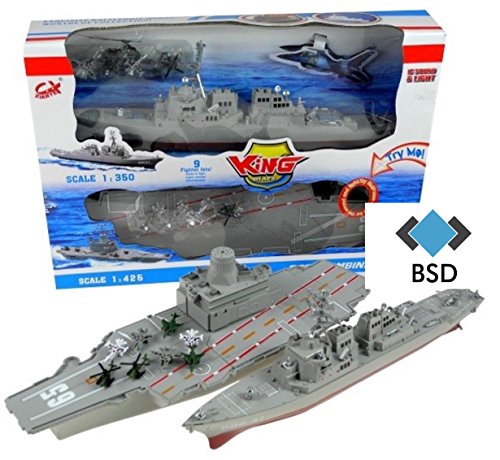 BSD Flugzeugträger und Schlachtschiff Modell mit Ton und Licht - Flugzeugträger mit Militärflugzeuge, Hubschrauber und Schlachtschiff von BSD