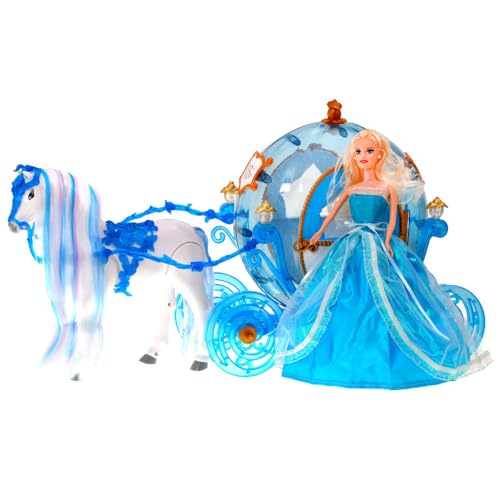 BSD Prinzessinnenpuppe – Aschenputtel-Puppe mit Pferd und Kutsche – Pferd geht und zieht Kutsche, glänzende Kutsche, Pferd mit Mähne zum Kämmen – Farbe Blau BSD Prinzessinnenpuppe – Aschenputtel-Puppe mit Pferd und Kutsche – Pferd geht und zieht Kutsche, glänzende Kutsche, Pferd mit Mähne zum Kämmen – Farbe Blau von BSD