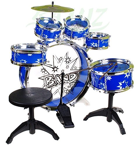 BSD Steinbach Kinderschlagzeug, Schlagzeug mit Hocker und 2 Trommelstöcken, Schlagzeug Drumset, Kinder Trommel - Set Schlagzeug Drumset 9-TLG - BLAU von BSD