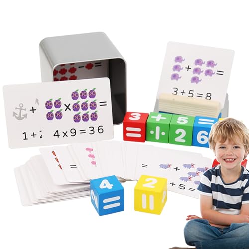 BSEID Karten zum Zählen von Zahlen, Tierkarten für Kinder – mit bunten Holzblöcken und Eisenbox, arithmetische Spiele von 3-5 Jahren für Karten mit sichtbaren Wörtern von BSEID