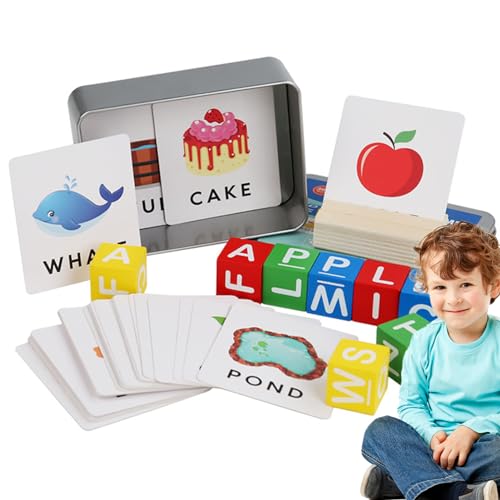 BSEID Zahlen der Flash-Karten für Kinder, Karten zum Lernen des Alphabets - mit bunten Holzblöcken und Eisenbox, arithmetische Spiele von 3-5 Jahren für Karten mit sichtbaren Wörtern von BSEID