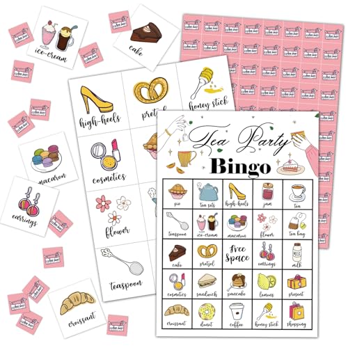 24 Spieler Geburtstag Bingo Karten Teeparty Bingo Spaß Familienspiele Bingo Zubehör Partyzubehör Teeparty Geburtstag Dekorationen Party Bingo Spiel Multiplayer Spiel für Geburtstagsfeier Aktivitäten von BSIKAIK