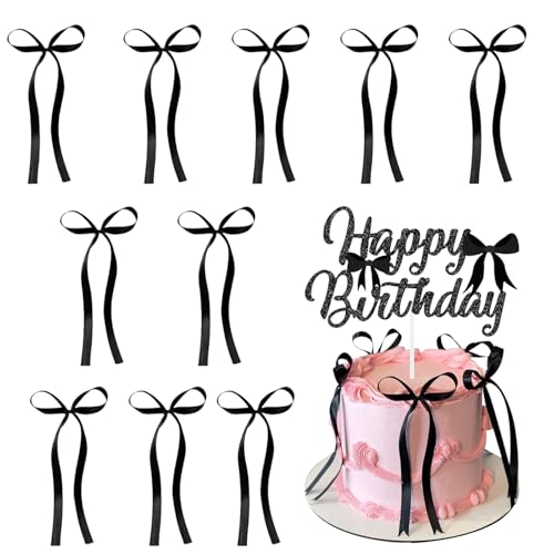 BSITSSS 10 Stück Schwarze Schleifen Deko Torte +1 Stück Tortendeko Geburtstag, Moden Tortendeko Schleife, Neu Torten Deko Schwarz, Hochzeitstorte Deko für Geburtstag, Party, Hochzeit, Valentinstag BSITSSS 10 Stück Schwarze Schleifen Deko Torte +1 Stück Tortendeko Geburtstag, Moden Tortendeko Schleife, Neu Torten Deko Schwarz, Hochzeitstorte Deko für Geburtstag, Party, Hochzeit, Valentinstag von BSITSSS